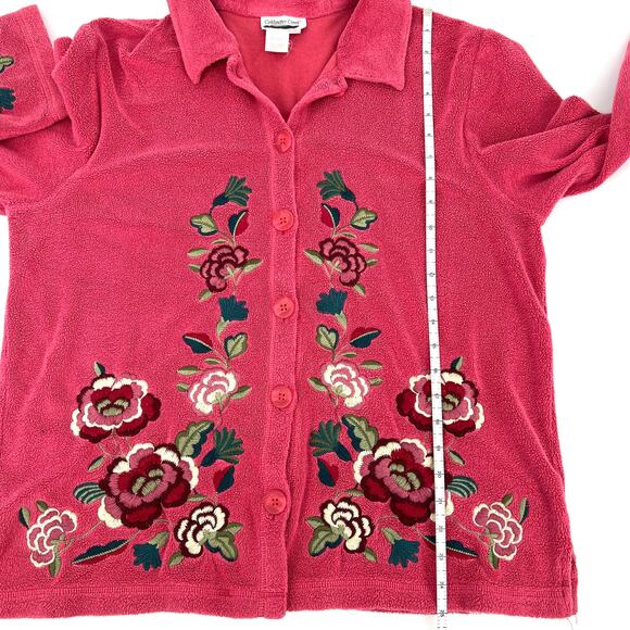 Coldwater Creek Plush Fleece Cardigan Embroidered Front and Back L - Picture 6 of 9